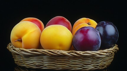Naklejka premium Close-Up of Stone Fruit Mix in Basket