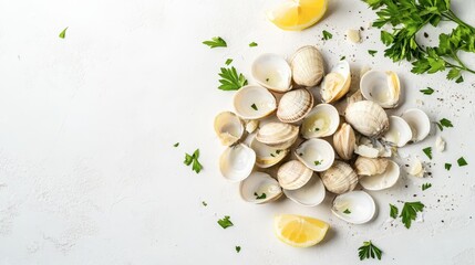 Cooked Cockles with Lemon and Parsley Garnish