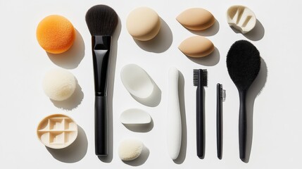 Cosmetic Applicators and Tools on White Background