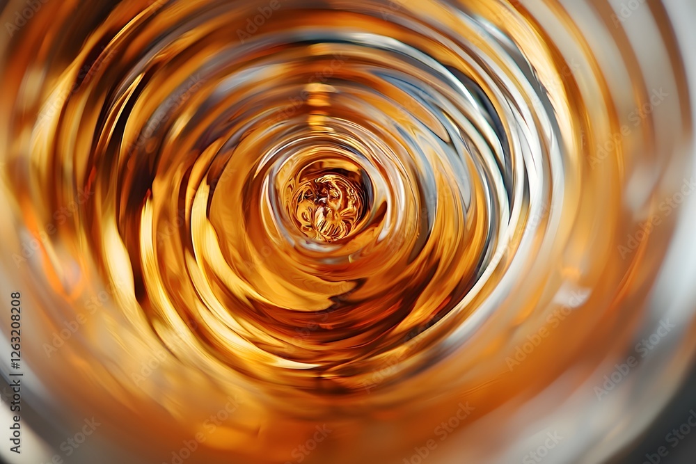 Poster amber swirl: abstract close-up of swirling amber liquid creating a mesmerizing vortex effect. the ri