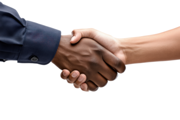 Handshake moment in office professionals collaborating together isolated on transparent background
