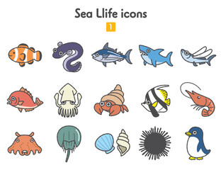 海の生き物のアイコン集
