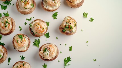 Creamy Shrimp Stuffed Mushrooms on White Background