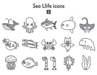 海の生き物のアイコン集