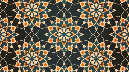 Intricate floral pattern design with vibrant colors on a dark background, suitable for textiles