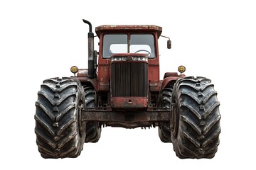 Obraz premium Rusted Red Tractor Front View, Ready for Use in Agriculture