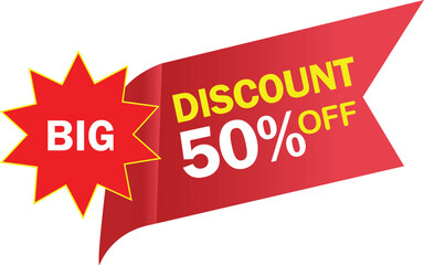 Big Discount 50% Off Sale Banner, Promotional Offer Graphic Design. Vector illustration.