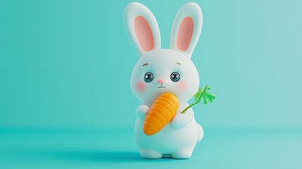 Fototapeta premium Pastel-Hued Chibi Bunny with Carrot