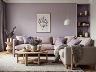 Fototapeta premium Lavender Decorates a Modern Living Room Space