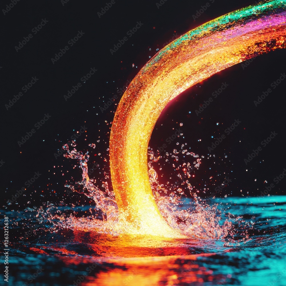 Poster dynamic water splash colorful light display abstract art studio setting close-up view creative conce
