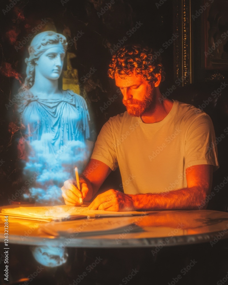 Aufkleber creative reflection of a writer artistic studio digital art illuminated environment introspective vi