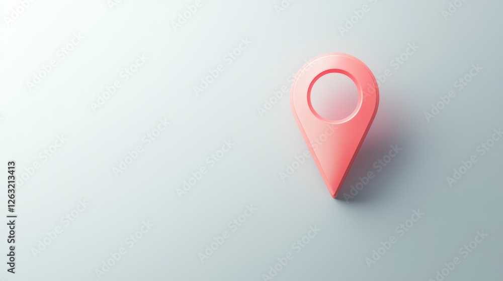 Poster a vibrant red location pin icon with a subtle gradient, casting a soft shadow on a light gray backgr