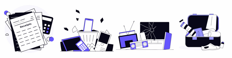 Excessive consumption Financial and technological overconsumption in modern life illustration