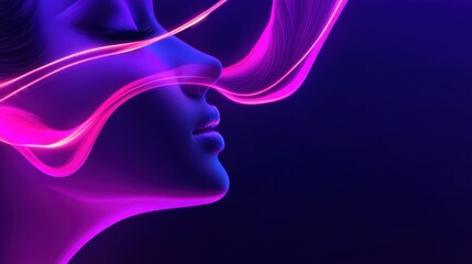 Facial profile with neon light effects in vibrant colors