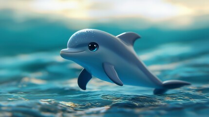 Naklejka premium Chibi Dolphin with Sparkling Eyes