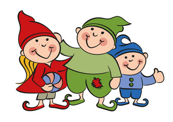 3 bunte Zwerge Wichtel mit Ball