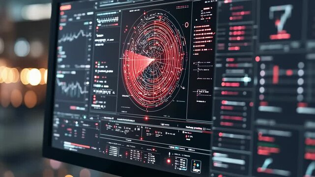 A stunning display of cosmic data illustrates complex patterns and relationships in a futuristic interface. Light flickers from behind, enhancing the digital landscape of information.