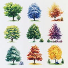 Fototapeta premium A Collection Of Trees Showing Seasonal Changes Throughout The Year