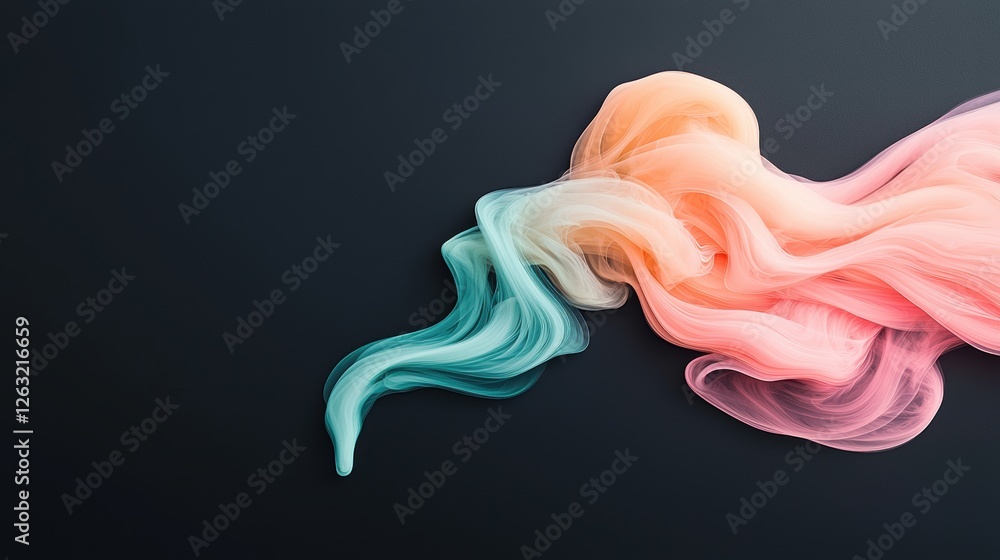 Poster swirling patterns of colorful smoke against a black backdrop, creating abstract shapes and forms tha
