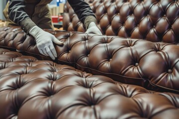 Obraz premium Crafting high-quality leather tufted furniture