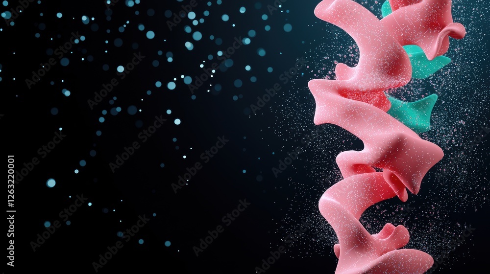 Poster a 3d model of a complex protein molecule, with its intricate folds and active sites highlighted, rep