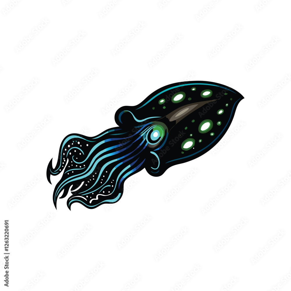 Poster create a realistic vector illustration of a vampire squid (vampyroteuthis infernalis) gracefully dri
