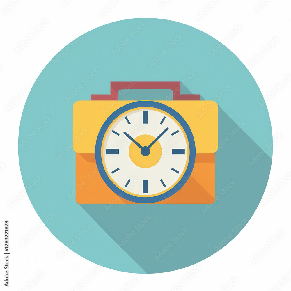 Poster flat icon of clock with briefcase representing time management