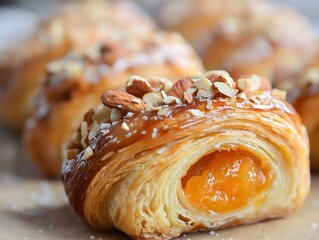 Almond Croissant with Apricot Filling: Close-up of Delicious Pastry