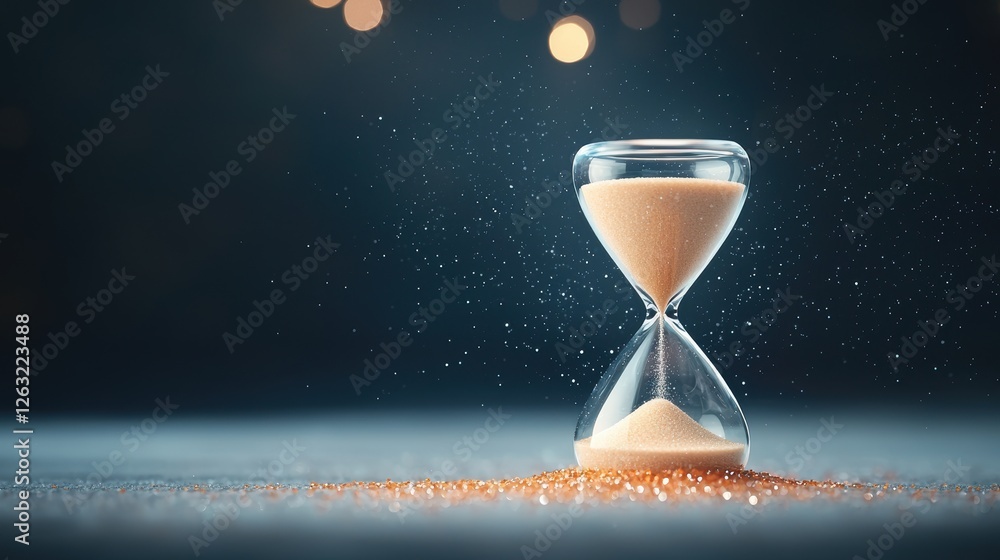 Poster an hourglass with sand slowly trickling through, representing the limited nature of time and the nee