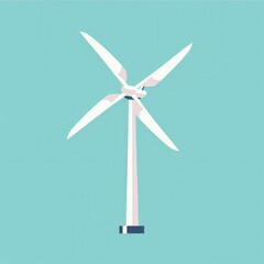 Wind turbine with rotating blades on blue background, symbolizing renewable energy