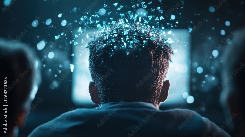 Poster a team of professionals gathered in a dimly lit room, their faces illuminated by the glow of a compu
