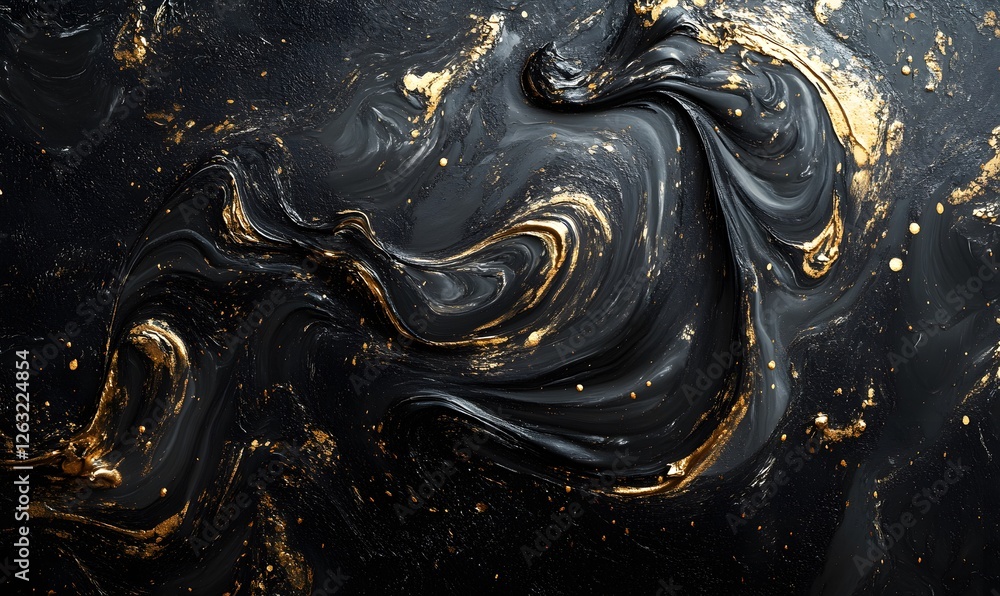 Poster abstract swirling black and gold texture with elegant flowing lines creating a sophisticated design