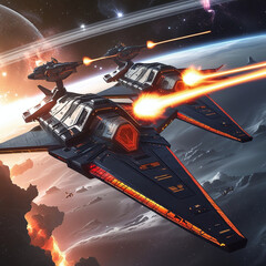 Epic Space Battle with Futuristic Warships and Starfighters in a Galactic War Scene, Generated with AI