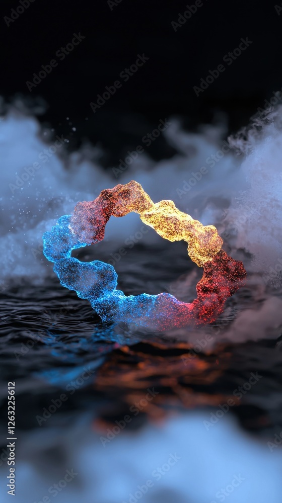 Poster dynamic colorful smoke ring abstract art digital creation dark background close-up view visual conce