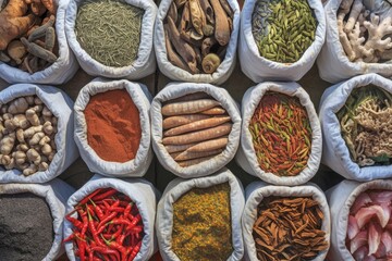 Fototapeta premium variety of spices on market stall