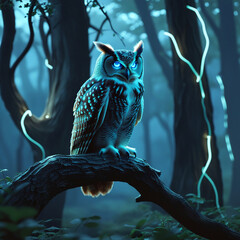 Magical Deer in Enchanted Forest with Glowing Lights at Night – Fantasy Wildlife Scene, Generated with AI