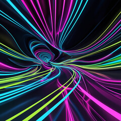 Futuristic Neon Light Tunnel with Abstract Geometric Lines – Digital Cyberpunk Background, Generated with AI