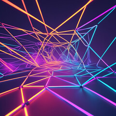 Futuristic Neon Light Tunnel with Abstract Geometric Lines – Digital Cyberpunk Background, Generated with AI