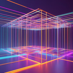 Futuristic Neon Light Tunnel with Abstract Geometric Lines – Digital Cyberpunk Background, Generated with AI