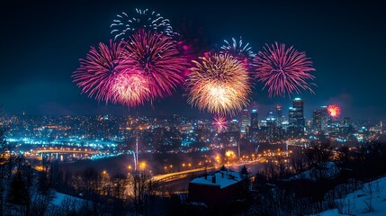 Spectacular Fireworks Illuminating the Night Sky for New Year's Eve Celebrations – Generative AI