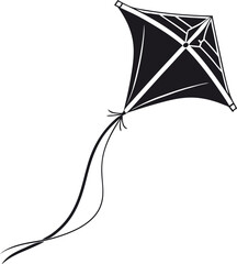 Minimalistic Black Silhouette of a Flying Kite | Airborne Adventure, Play, and Freedom Concept Vector Illustration | Hand-Drawn Outdoor Activity Artwork, Symbolizing Joy, Leisure, and Childhood Fun in