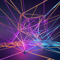 Futuristic Neon Light Tunnel with Abstract Geometric Lines – Digital Cyberpunk Background, Generated with AI