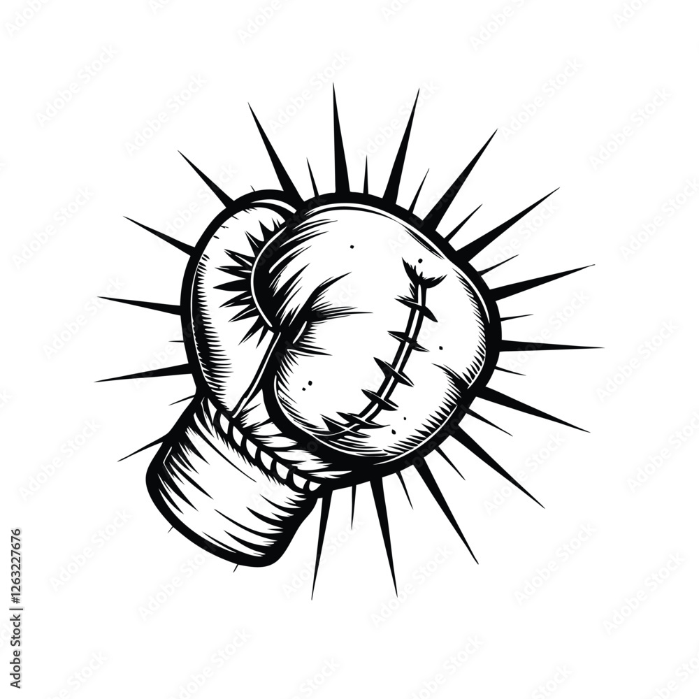 Poster create a vector illustration of a boxing glove with editable stroke, showcasing action and dynamism.