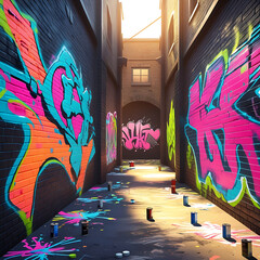 Vibrant Street Art Mural of Futuristic Cityscape – Urban Wall Graffiti Design, Generated with AI