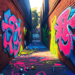 Vibrant Street Art Mural of Futuristic Cityscape – Urban Wall Graffiti Design, Generated with AI