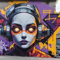Vibrant Street Art Mural of Futuristic Cityscape – Urban Wall Graffiti Design, Generated with AI