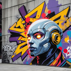 Vibrant Street Art Mural of Futuristic Cityscape – Urban Wall Graffiti Design, Generated with AI