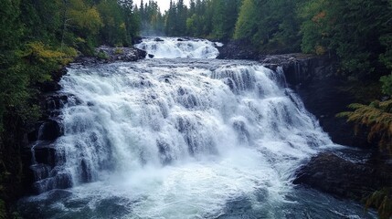 Obraz premium Majestic Waterfall Cascading Through Lush Forest