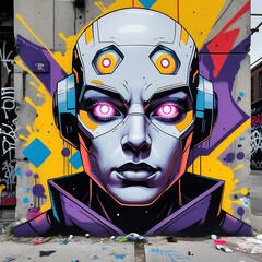 Vibrant Street Art Mural of Futuristic Cityscape – Urban Wall Graffiti Design, Generated with AI