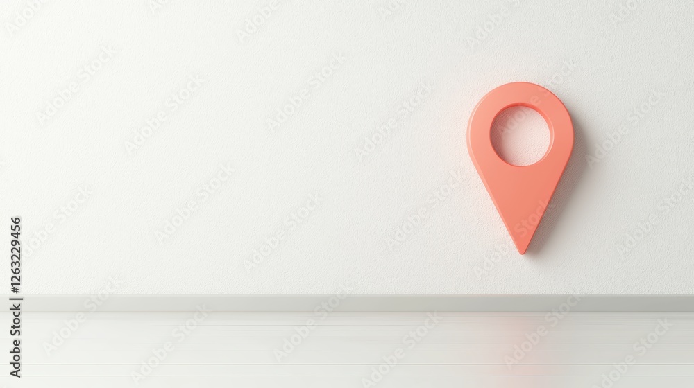 Poster a bright red location pin icon with a glossy finish, casting a soft shadow on a light gray backgroun